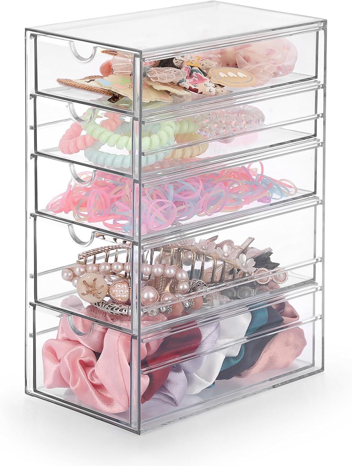 Hipiwe Plastic Drawer Organizer Clear Desktop Drawers Box with 6 Pull Out Drawer Compact Storage Box for Cabinet Vanity Bathroom Bedroom Pantry Shelf Office Closet Organization