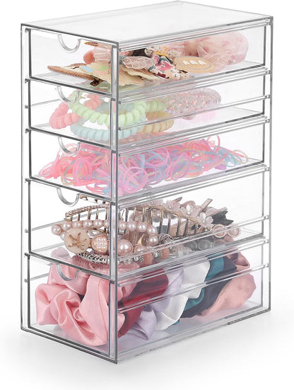 Hipiwe Plastic Drawer Organizer Clear Desktop Drawers Box with 6 Pull Out Drawer Compact Storage Box for Cabinet Vanity Bathroom Bedroom Pantry Shelf Office Closet Organization