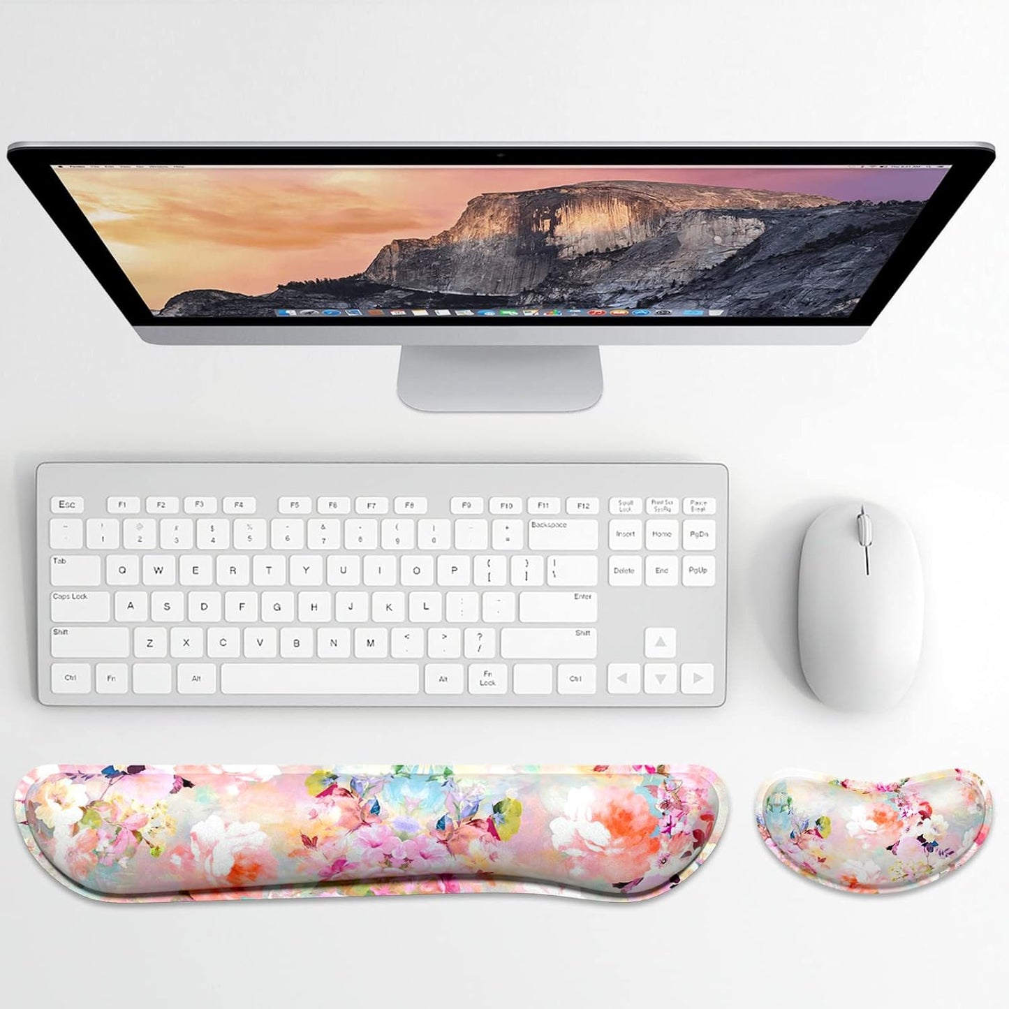 Dapesuom Enlarge Keyboard Wrist Rest, Memory Foam Wrist Cushion for Desk Mats Support, Cute Pain Relief Keyboard Mouse Pad Rests Set with Non-Slip Base for Gaming Laptop Office Computer, Green Leaf
