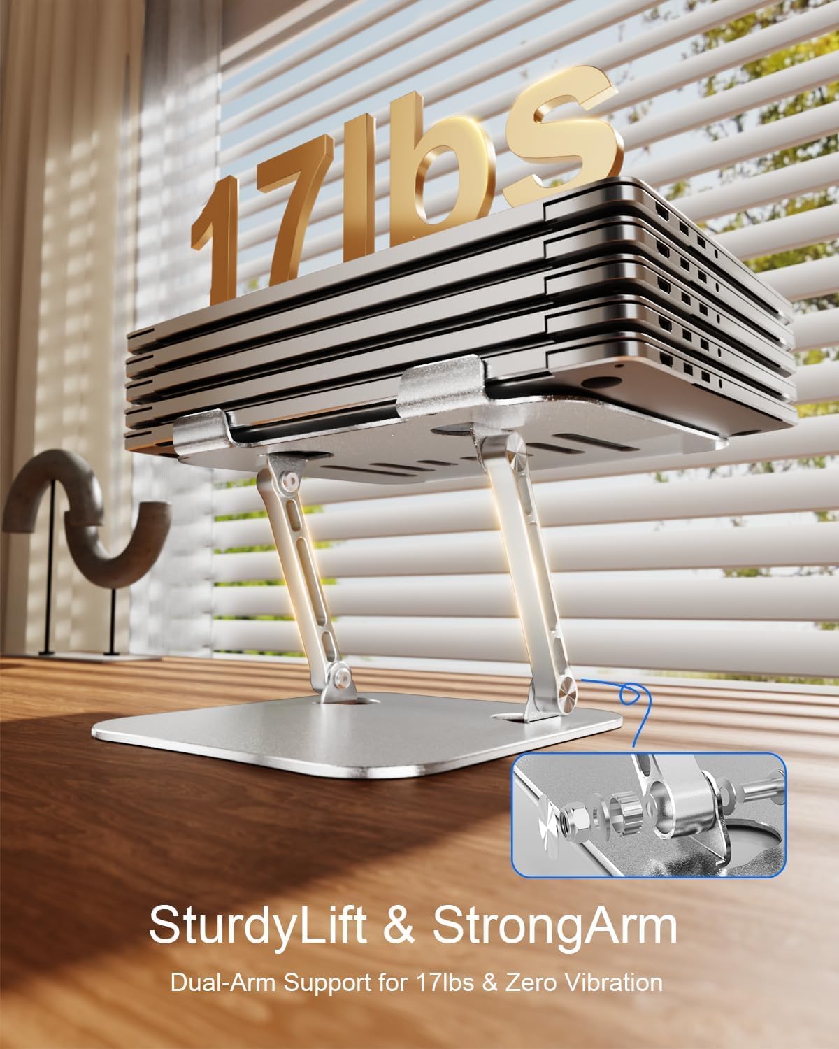 Laptop Stand for Desk, Adjustable Metal Foldable Laptop Riser Holder, Aluminum Desktop Book Stands, Ventilated Cooling Computer Notebook Stand with 10-17" (Silver)
