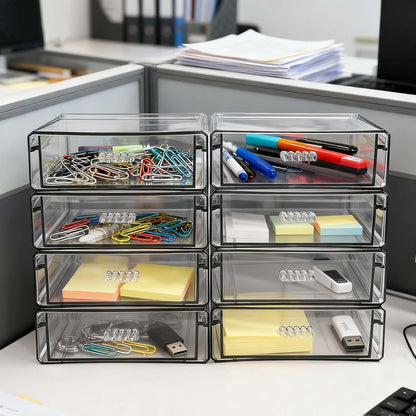 Drawer Organizers, Clear Stackable Storage Boxes for Kitchen Utensils, Office Desk, Bathroom, Makeup & Craft Drawer Organization (Small - 3 Pack)