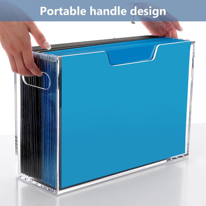 Acrylic File Folder Organizer, Clear Hanging File Organizer Box for Letter Size, Desktop File Holder with Handles, Slim Filing Storage Box for Desk Office Home Work -1 Pack