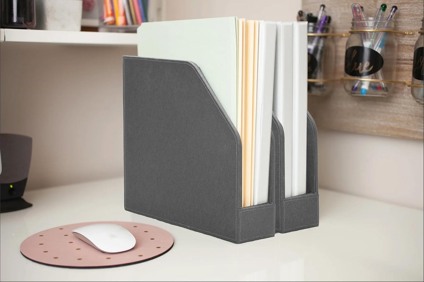 MobileVision Bamboo Vertical File Folder Holder & Office Product Organizer, Store Files, Magazines, Notepads, Books and more, 2 Pack Combo Set