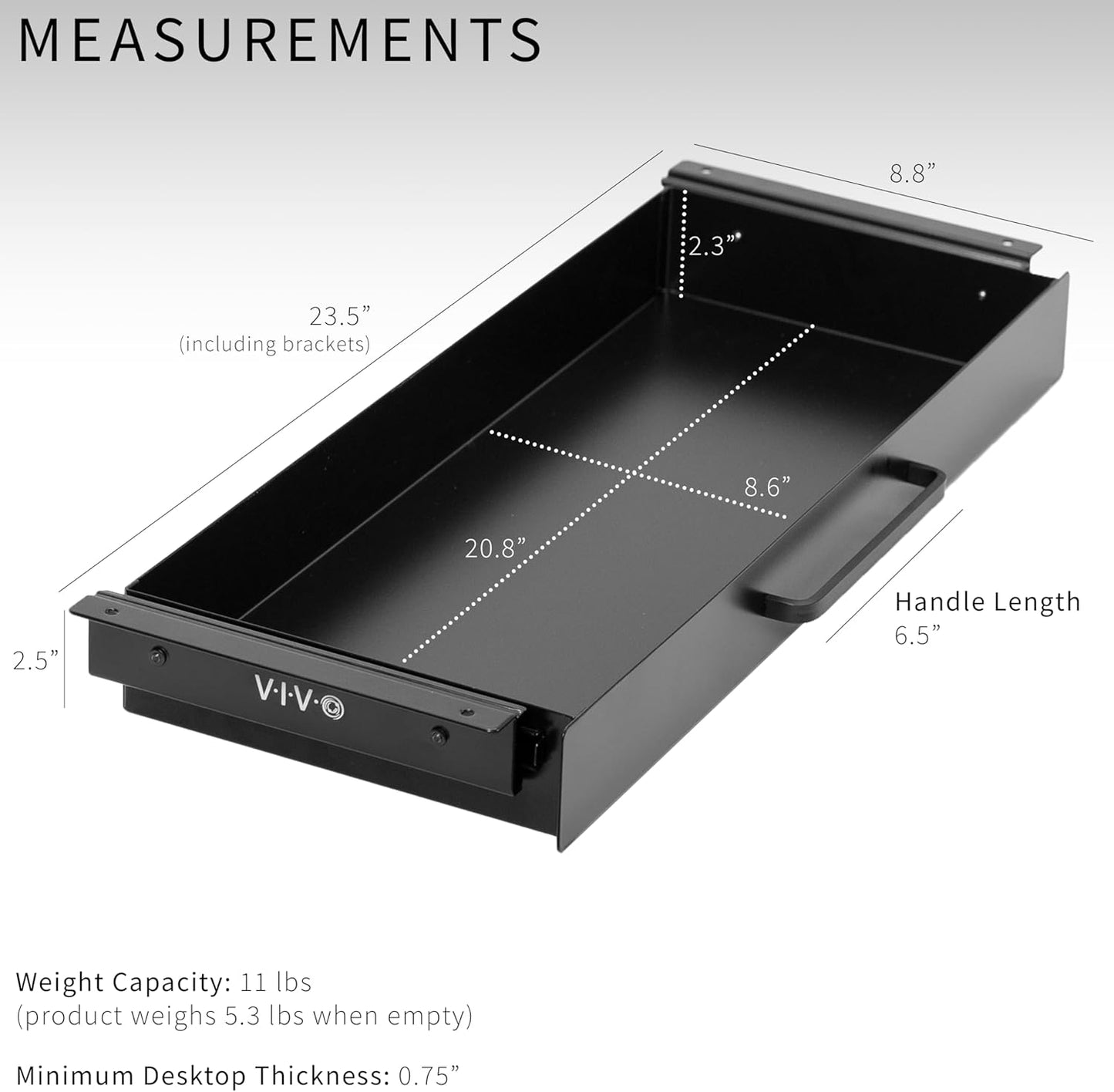 VIVO 13 inch Under Desk Mounted Sliding Pull-out Drawer for Office Desk, Pull Handle, Storage Organizer for Sit Stand Workstation, Black, DESK-DR1H-B