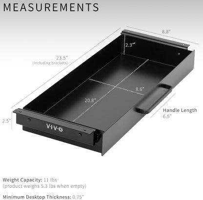 VIVO 13 inch Under Desk Mounted Sliding Pull-out Drawer for Office Desk, Pull Handle, Storage Organizer for Sit Stand Workstation, Black, DESK-DR1H-B