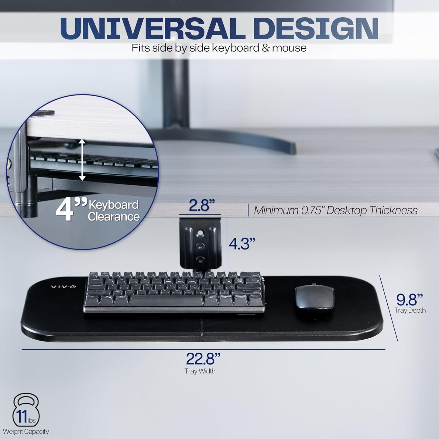 VIVO Under Desk Rotating 23 x 10 inch Computer Keyboard and Mouse Tray, Swiveling Platform, Ergonomic Typing, Black, MOUNT-KB01B