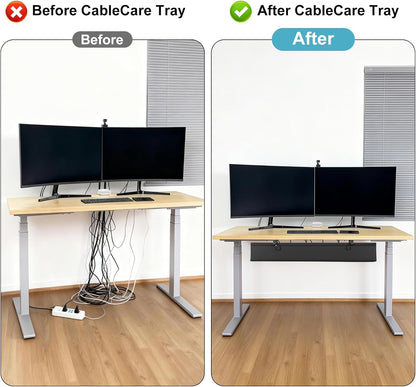 Oxford Cloth Under Desk Cable Management Tray,No-Drill 36" Desk Cable Management Organizer with Clip/Screw Installation,Fabric Cable Management for Home,Office & Gaming Computer(Black)