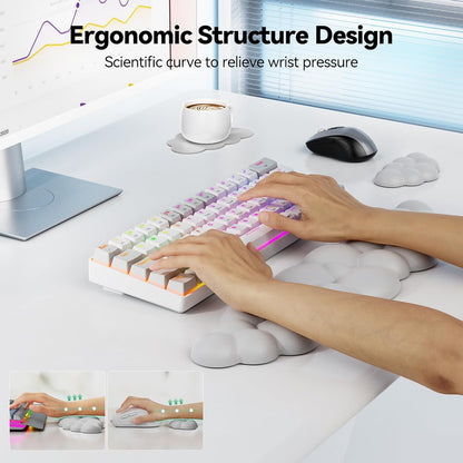 TECKNET Cloud Keyboard Wrist Rest Set, Cloud Wrist Rest with Non-Slip Base, PU Leather Wrist Pad for Keyboard with Ergonomic Memory Foam for Computer Laptop Office Gaming and Pain Relief, White