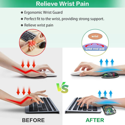 Desk Mat, Large Gaming Mouse Pad with Wrist Rest, 4in1 XXL Mousepad+Keyboard Wrist Rest+Mouse Pad Wrist Support+Cup Coaster Set Ergonomic Floral Computer Desk Arm Wrist for Decor Home Office Women
