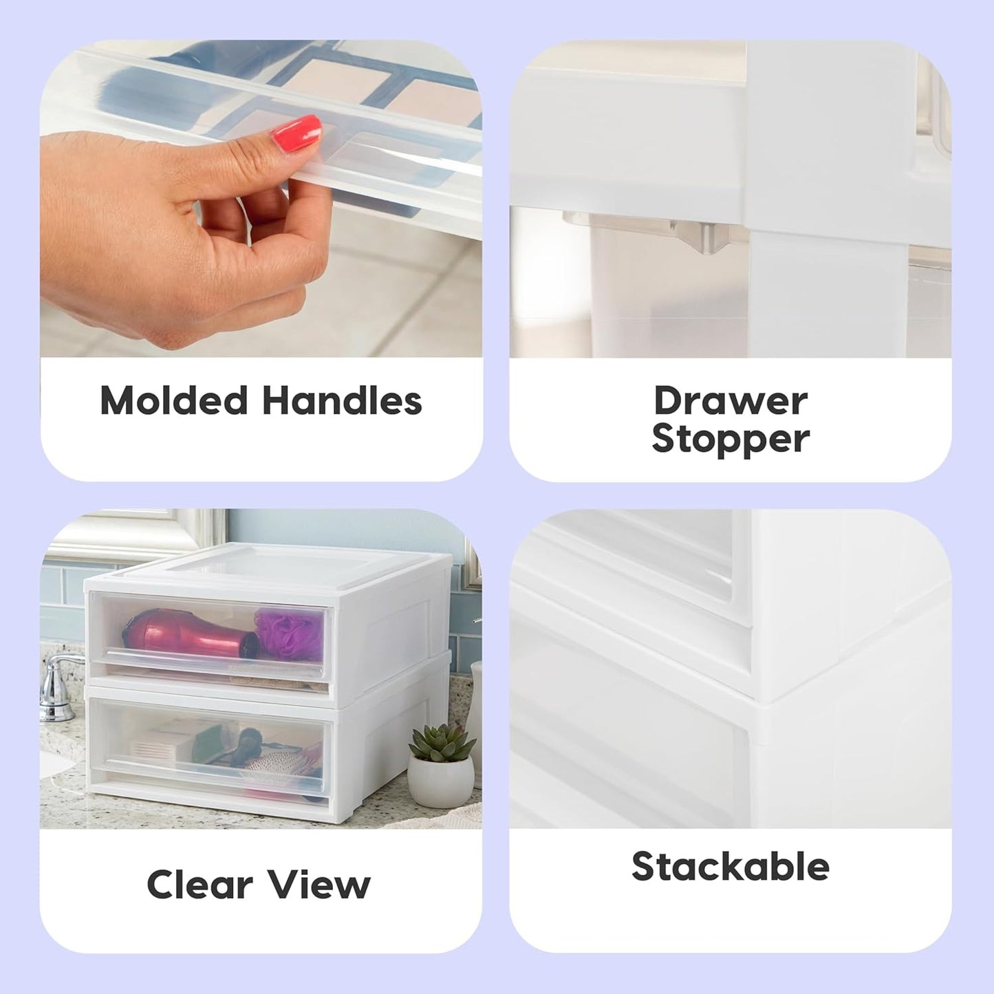 IRIS USA 22 Qt Under Bed Storage Drawer, Stackable Plastic Organizer Bin, Smooth-Glide Sliding Drawer, 4 Pack, White