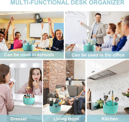 Cayxenful Pencil Holder For Desk,5 Slots 360°Degree Rotating Desk Organizers And Accessories,Desktop Storage Stationery Supplies Organizer, Cute Pencil Cup Pot For Office, School, Home (B-White)