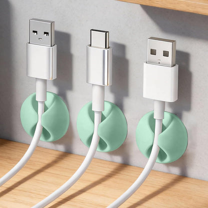 3PCS Cord Holder Cable Clips, Round Silicone Adhesive Cord Organizer Charger Holder Wire Management Keeper for Home, Nightstand, Desk, Office or Mouse, Light Green