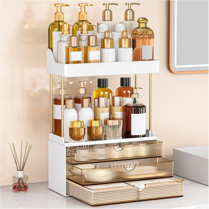 caktraie 12.2" W Makeup Organizer Drawers - 5 Tiers Bathroom Counter Organizer, Cosmetic Storage Drawer for Dresser Countertop and Bathroom Vanity for Large Skincare, Perfume, Clear