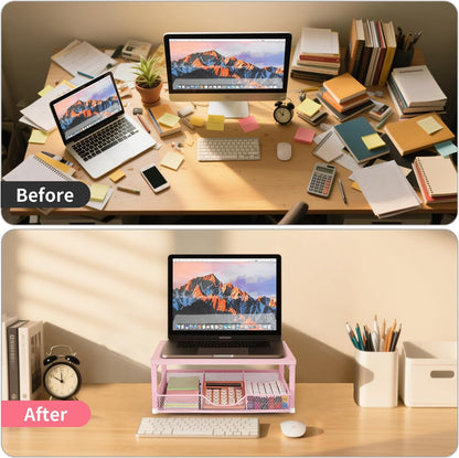 Small Laptop Stand for Desk, Monitor Stand Riser, Office Desk Accessories, Computer Desktop Stand with Drawer for Home, Office, School (Mint Green)