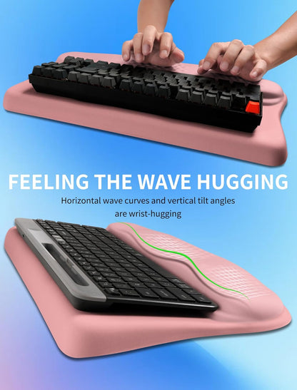 Ergonomic Wave Wrist Rest with Keyboard Stand, Cushioned Palm Rest, Comfortable Integrated Memory Foam for Natural Typing and Relieve Wrist Pain, Dark Night Black