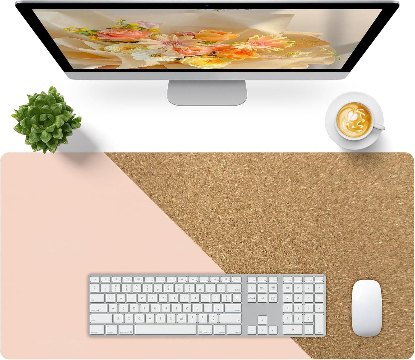 Bloss Leather Desk Pad and Keyboard Wrist Rest, Large Mouse Pad + Keyboard Pad+Mouse Wrist Support, Non-Slip Desk Mat Protector for Office, Home(31.5×15.7 Inches,Beige)