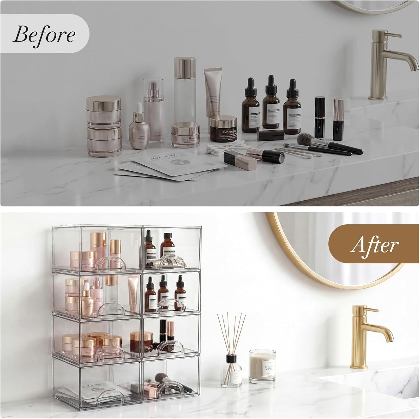 8 Pack Clear Stackable Acrylic Storage Boxes Storage Drawers, Storage Organizer, Clear Plastic Makeup Organizer, Ideal for Vanity, Cabinet, Desk Organization