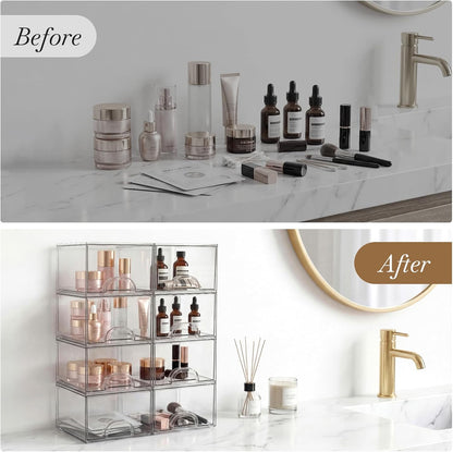 8 Pack Clear Stackable Acrylic Storage Boxes Storage Drawers, Storage Organizer, Clear Plastic Makeup Organizer, Ideal for Vanity, Cabinet, Desk Organization