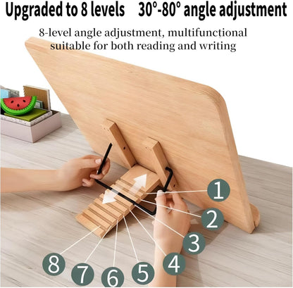 Reading Rack Wooden Bookshelf - Book Stand Foldable with 8 Adjustable Positions and Page Clips,Suitable for cookbooks、iPads、laptops、Sheet Music、and Reading Stands (11x7.9inch)