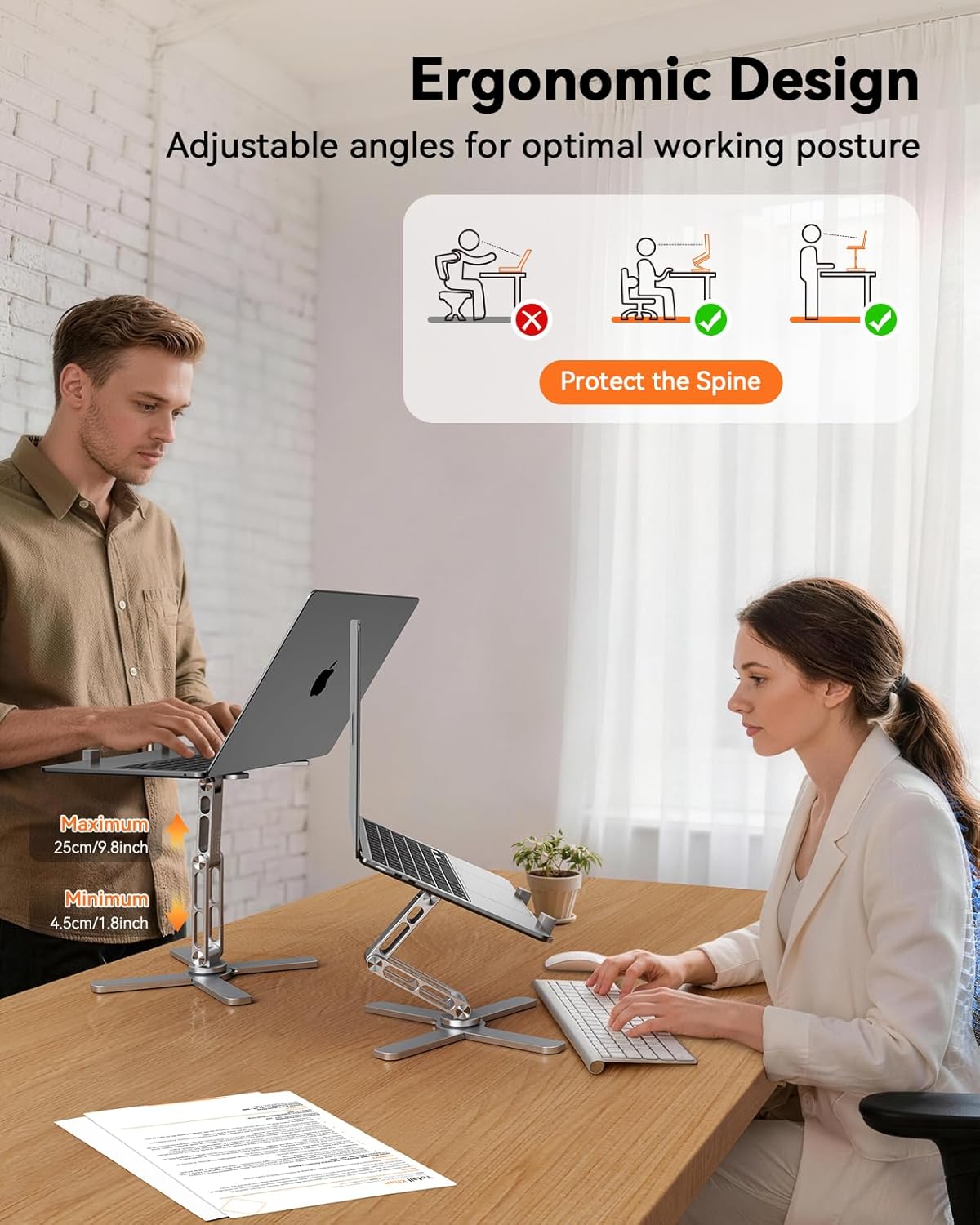 TECKNET Laptop Stand for Desk with 360° Rotating Base, Ergonomic Foldable Computer Stand - Portable Laptop Riser Holder Adjustable Height Angles, Fits MacBook Air Pro All Laptops 10-17" - Silver