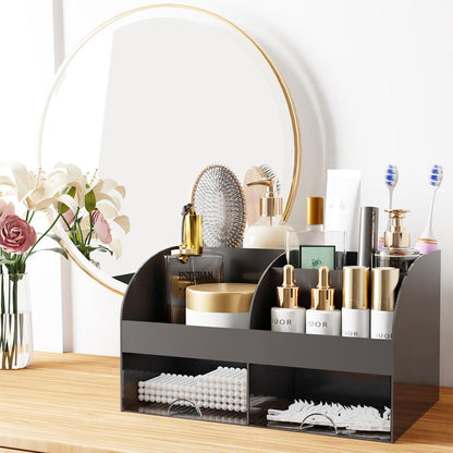 Makeup Organizer with Drawers, Cosmetic Storage for Dresser Vanity and Bathroom Countertop, Beauty Holder for Lipstick Brush, Skincare Organizer for Vanity, Cosmetic Display Case (White)