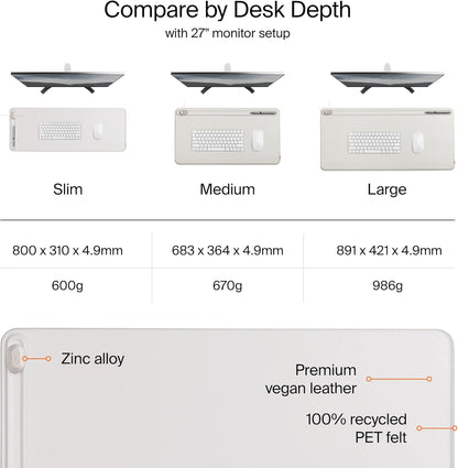 Orbitkey Premium Leather Desk Mat Slim | Multi-Purpose & Waterproof Table Protector Accessory for Work Home Gaming Office Keyboard Mat Organizer | 31.4" L x 12.2" W x 0.19" H, Anti-Slip, Stone Finish