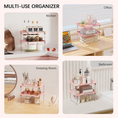 STARLATTA 2 Pcs Cabinet Organizer Shelf, Stackable Kitchen Counter Shelves, Spice Rack,Countertop Organizers, Clear Plastic Storage Shelves Rack for Makeup,Bathroom,Cupboard,Desk,Pantry Organization