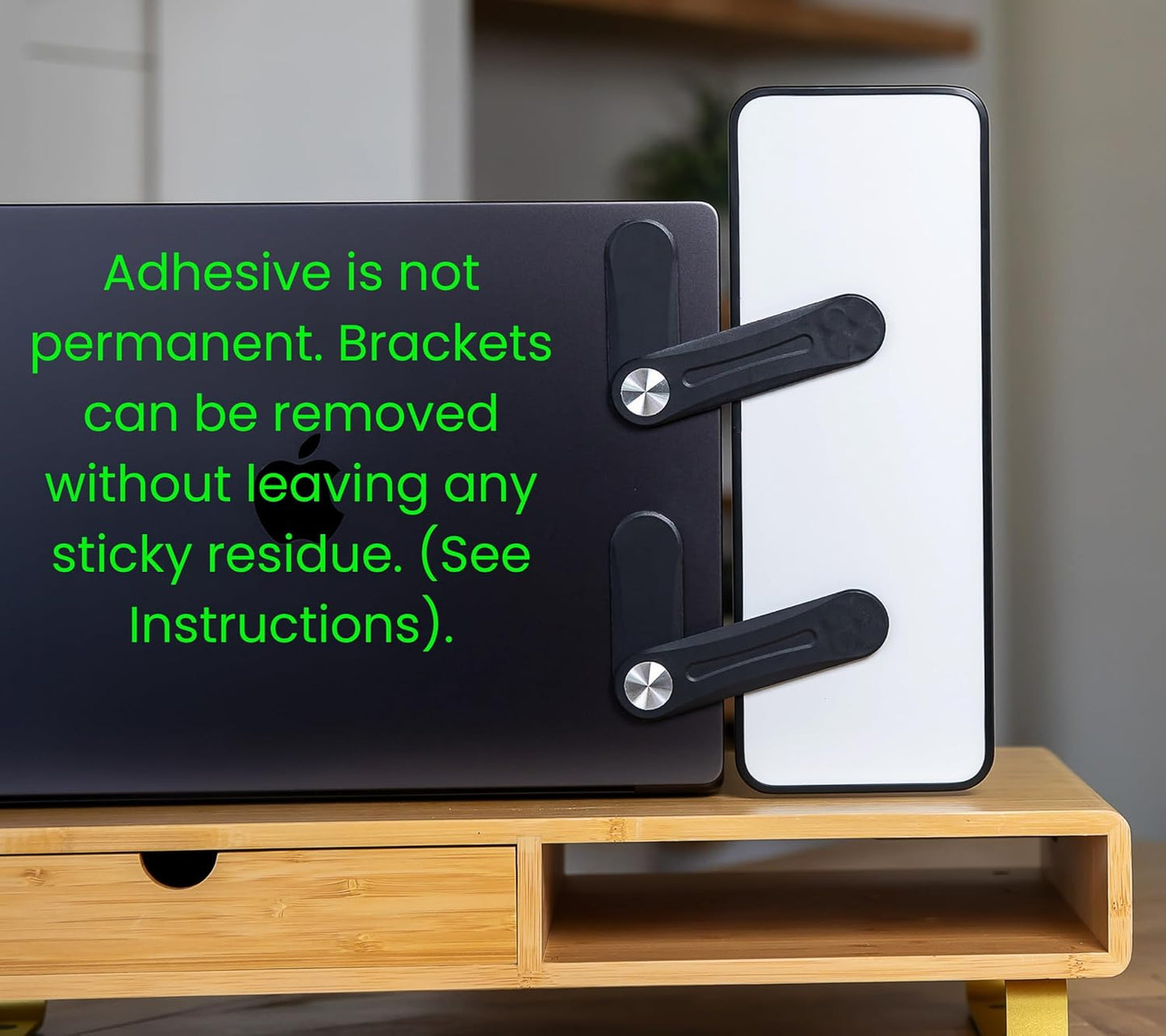 Removable Multi-Use Laptop and Monitor Memo Board; 11.8" x 4.3" Magnetic Whiteboard, Gray Brackets, Marker, Mirror, and 4 Magnets Included; Document Holder; Small Dry Erase Board; Sticky Note Holder