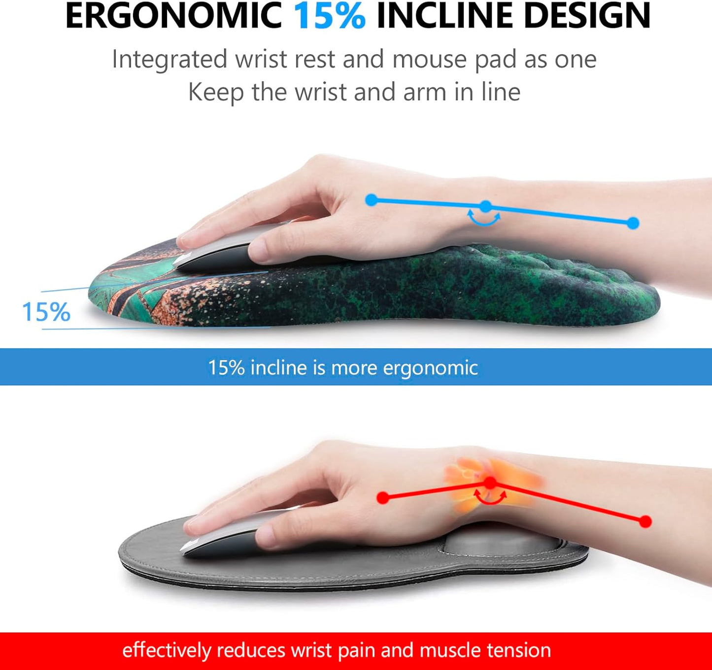 Mouse Pad Wrist Support, Laokiiy 2 in1 Keyboard Wrist Rest+ Ergonomic Mouse Pad, Non-Slip Wrist Rest for Computer Keyboard, Made Easy Typing & Relieve Wrist Pain（Banana Leaf Green）