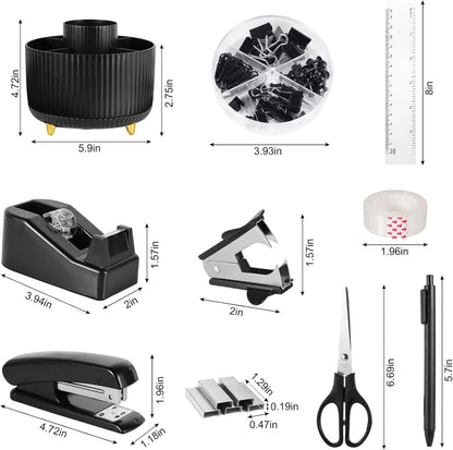 Gawsey Gold Desk Organizers and Accessories Set with 360-Degree Rotating Pen Holder, Acrylic Stapler, Tape Holder, Staple Remover, Binder/Paper Clips Kit, Scissor and 1 Box of Staples
