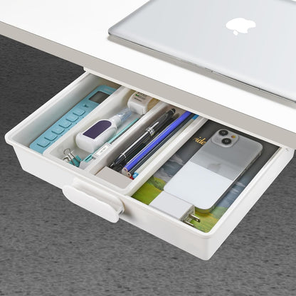 Under Desk Drawer Organizer, Self-Adhesive Storage, Office & Home Stationery (Large-White)