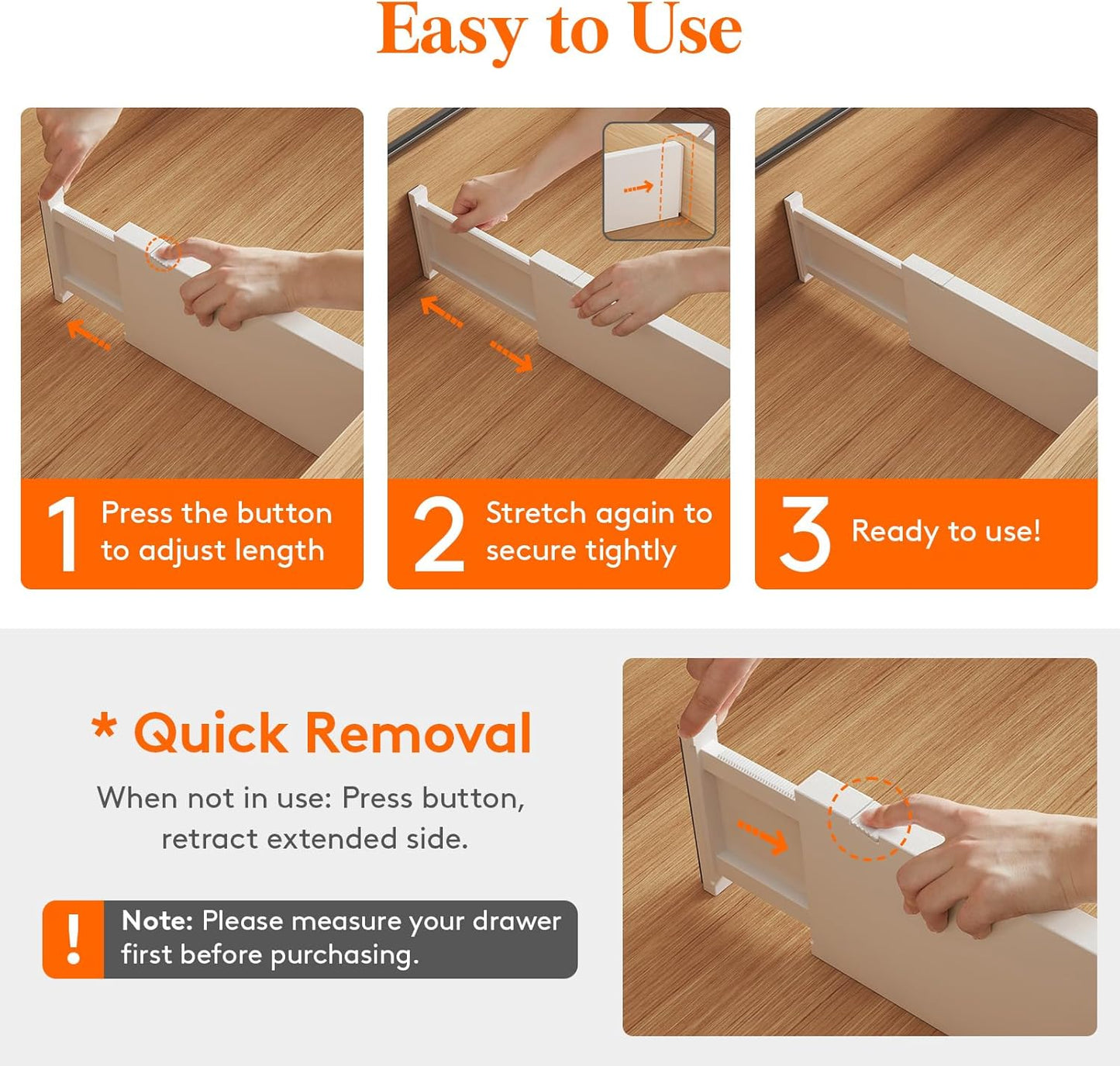 Lifewit 5 Pack 4" High Drawer Dividers 28-43.5cm/11-17" Adjustable Drawer Organizer for Clothes/Utensils, Expandable Drawer Separator in Dresser/Kitchen/Bedroom/Office Organization & Storage White