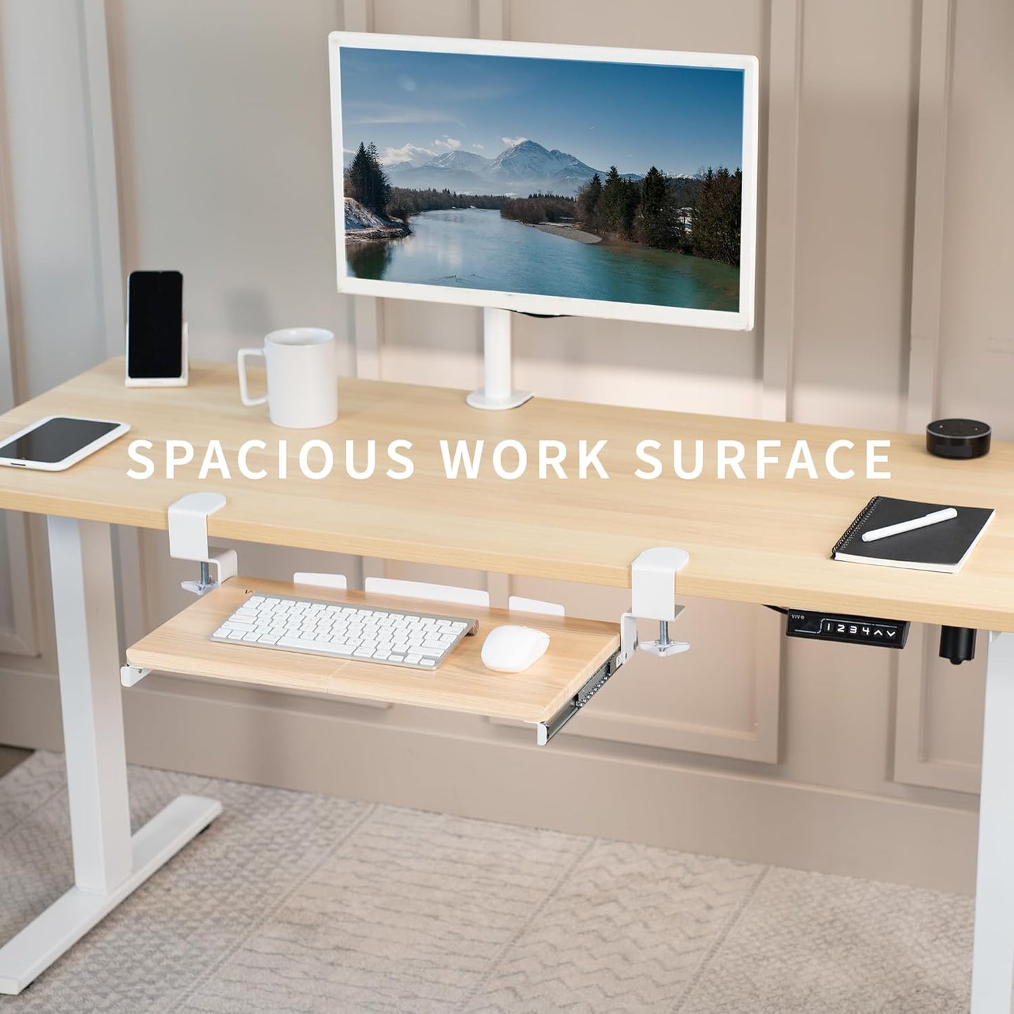 VIVO Large Clamp-on Computer Keyboard and Mouse Under Desk Slider Tray, 27 x 11 inch Pull Out Platform Drawer, White, MOUNT-KB05W