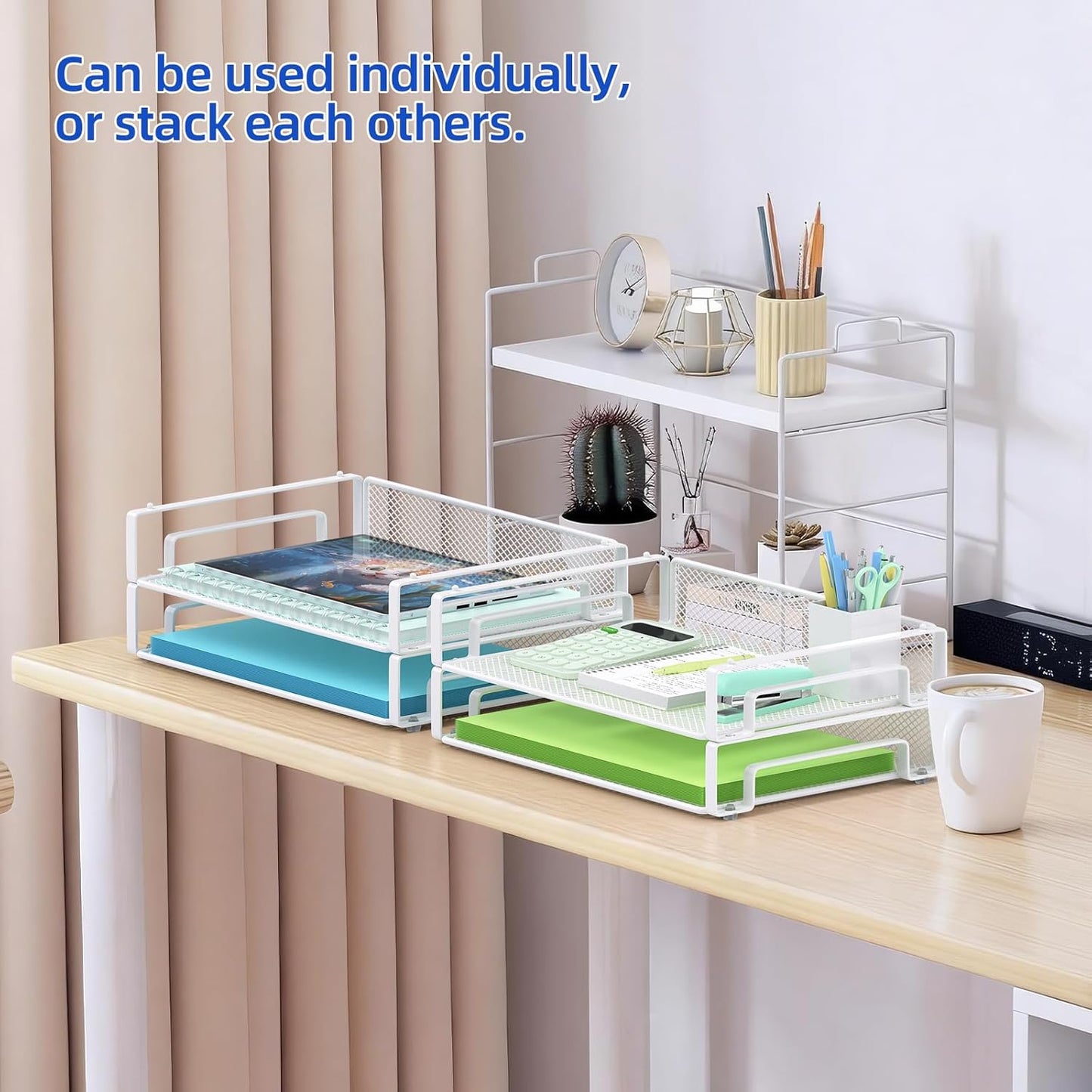 Samstar 4 Pack Stackable Letter Paper Tray, Desk File Organizer Paper Sorter for Letter/A4 Size Folders Documents, Mesh Made