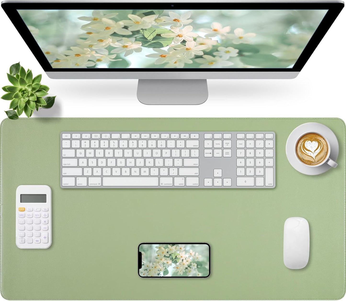 Bloss Leather Desk Pad and Keyboard Wrist Rest, Large Mouse Pad + Keyboard Pad+Mouse Wrist Support, Non-Slip Desk Mat Protector for Office, Home(31.5×15.7 Inches,Beige)