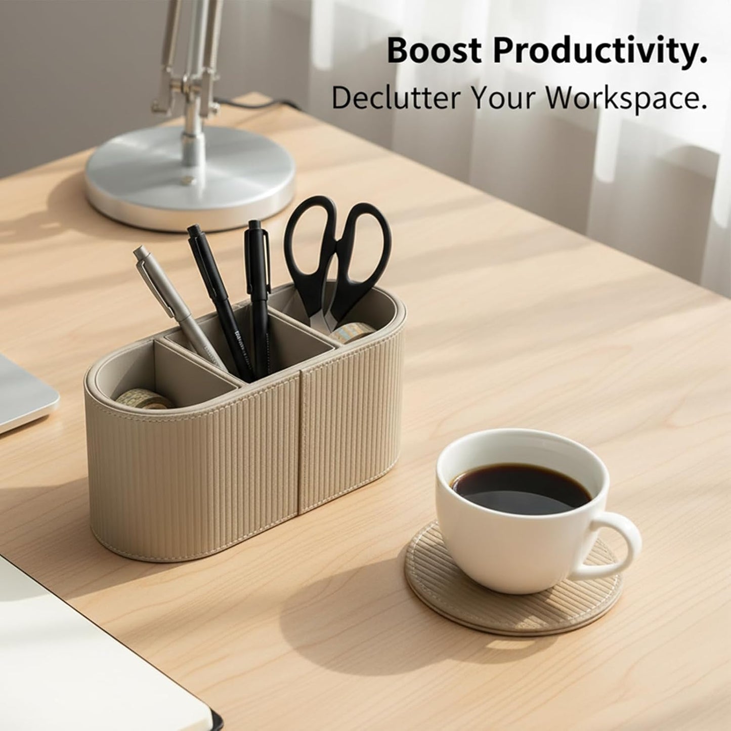 3 Compartments PU Leather Remote Control Holder, Multifunctional Desk Organizer for TV Remotes, Pens, and Accessories, Bedside and Tabletop Storage, Black