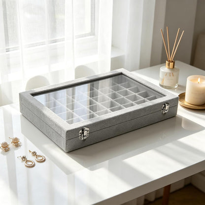 Stratalife Jewelry Organizer Bracelet Organizer Storage Box 12 Grid Stackable Jewelry Tray with Lid Velvet Jewelry Box for Drawer Necklace Bracelet Display Storage Organizer Box (Beige)