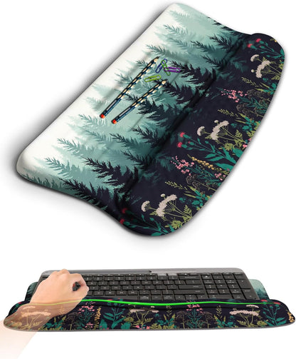 Ergonomic Wave Wrist Rest with Keyboard Stand, Cushioned Palm Rest, Comfortable Integrated Memory Foam for Natural Typing and Relieve Wrist Pain, Dark Night Black