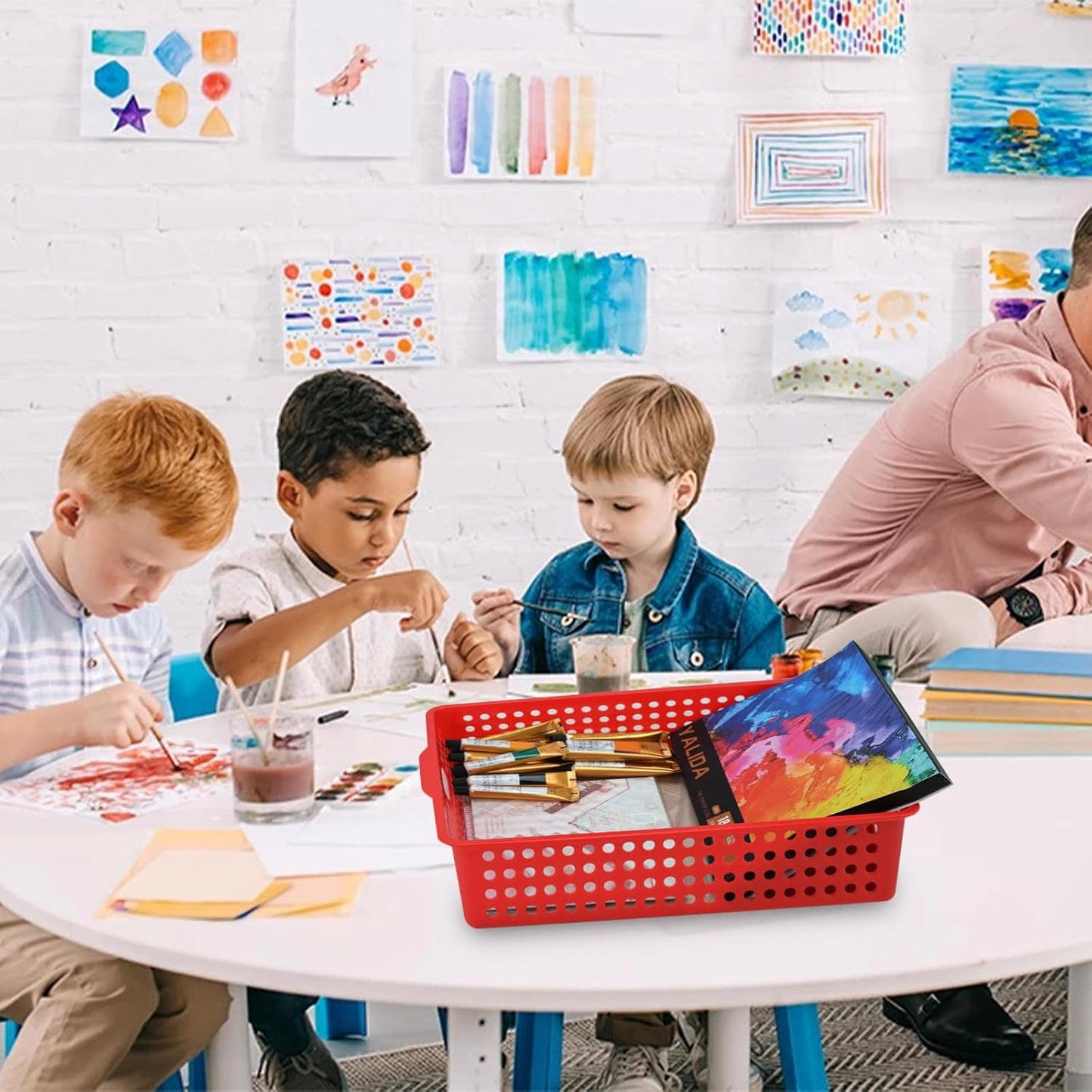 6-Pack Stackable Paper Trays with Handles, Modern Desktop Organizer for A4 Documents, Homework Turn-In Bins for Classroom & Office Use