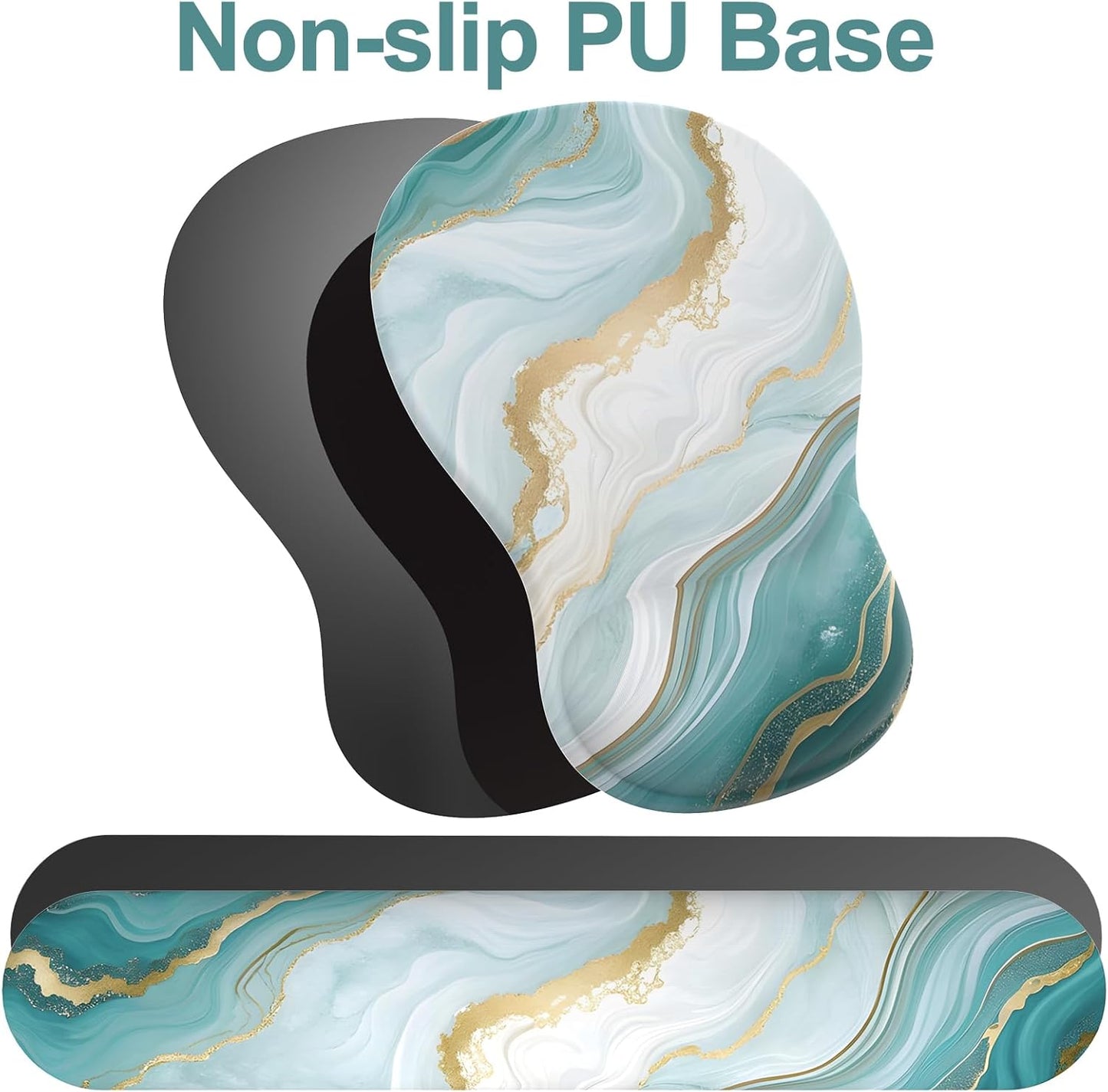Ergonomic Mouse Pad with Wrist Rest and Keyboard Wrist Rest, Black Mousepad and Wrist Rest for Computer Keyboard, Pain Relief, Non-Slip PU Base, Gel Mouse Pad with Wrist Support for Gaming, Office