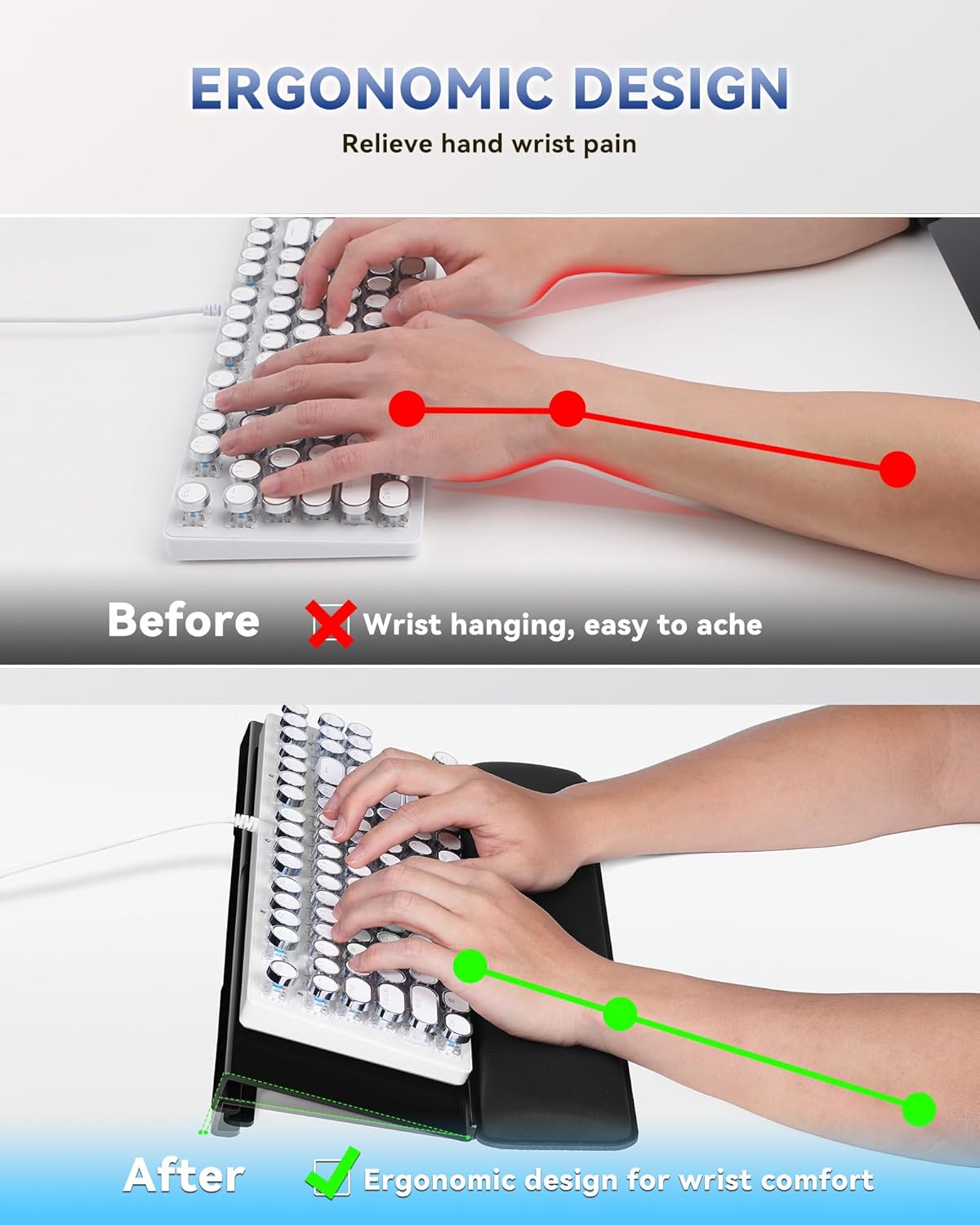 Laborio Computer Keyboard Stand for Desktop, 2-Level Height Adjustment Keyboard Wrist Rest, Non-Slip Key Board Riser Pad for Office, Gaming, and Home Desks