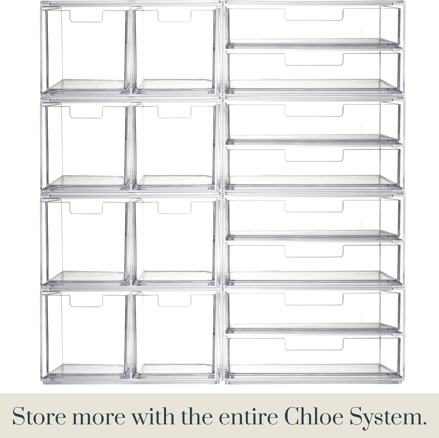 STORi Chloe Space-Saving Clear Drawer Organizer (4 Wide Drawers) Sort Office, Kitchen, Beauty Supplies, Makeup, Pens, Jewelry, Stationary, Made in USA