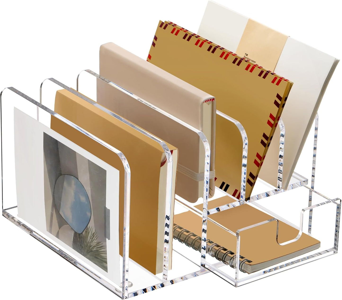 SANRUI 3 Compartments Mail Organizer Letter Holder for Desk ,Vertical Letter Holder,File Sorter Acrylic Desk Organizer Office Supplies,Clear