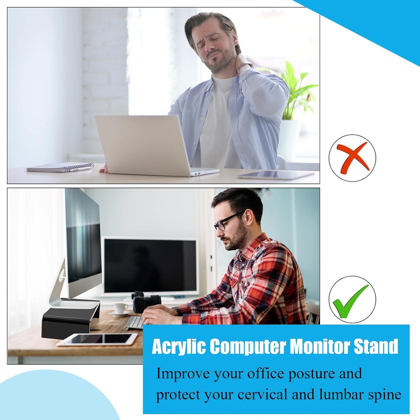 Jetec 2 Pcs Acrylic Monitor Stand Desktop Video Acrylic Monitor Riser Desk Shelf Computer Stand for Laptop TV Computer Screen Desk Organizer Teacher's Day Supplies (Clear, 12 x 8 x 3 Inch)