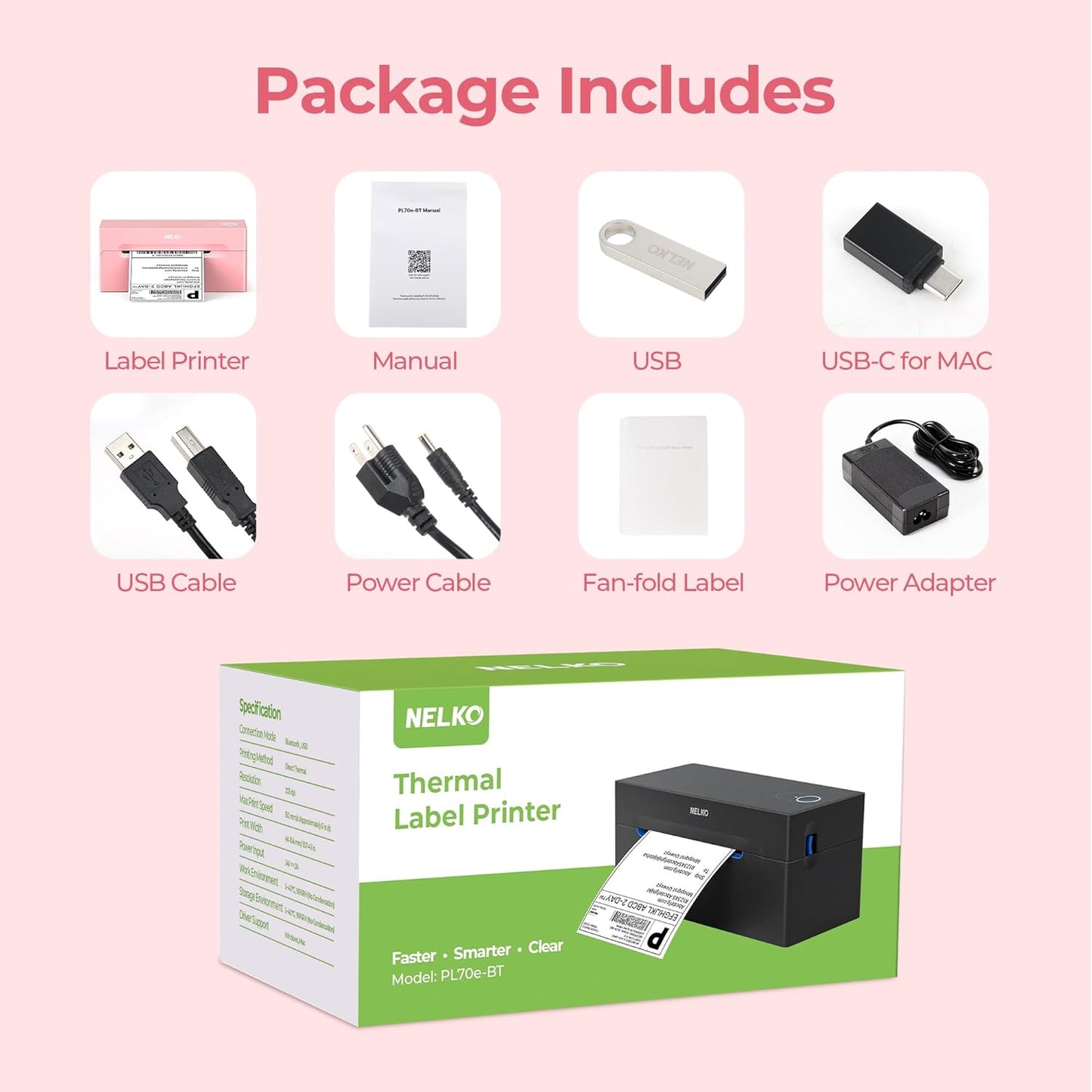 Nelko Bluetooth Thermal Shipping Label Printer, Wireless 4x6 Shipping Label Printer for Shipping Packages, Support Android, iPhone and Windows, Widely Used for Amazon, Shopify (Black)