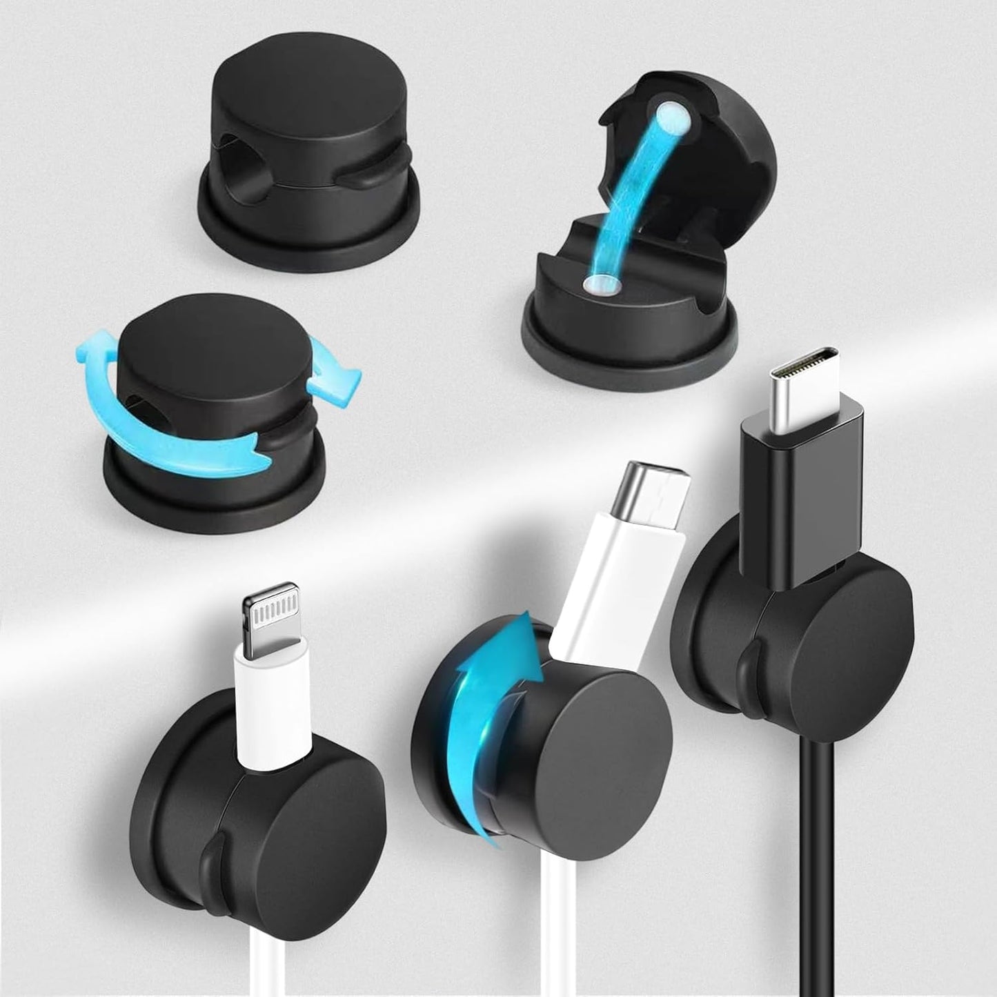 6pcs Magnetic Cable Clips, 360° Swiveling Adhesive Cable Organizer - Compact Cable Holder for Desk, Nightstand, Car, Kitchen & Home Office - Charger Cord Holder Solution by MarLigavid (White)