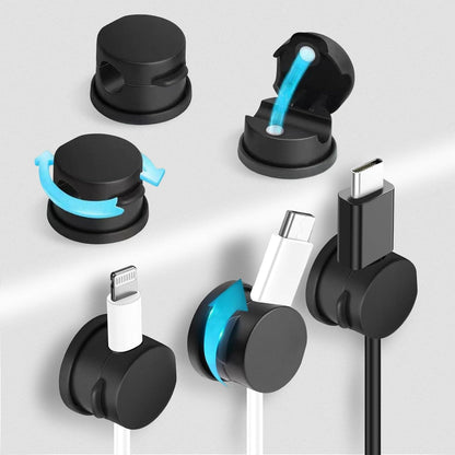 6pcs Magnetic Cable Clips, 360° Swiveling Adhesive Cable Organizer - Compact Cable Holder for Desk, Nightstand, Car, Kitchen & Home Office - Charger Cord Holder Solution by MarLigavid (White)