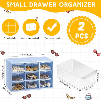 Wenqik 2 Pcs Mini Storage Drawers Teacher Toolbox Organizer with 9 Clear Drawers Small Plastic Desktop Teacher Desk Craft Organizer for Classroom Office 7" x 3. 9" x 4. 7"(Green)