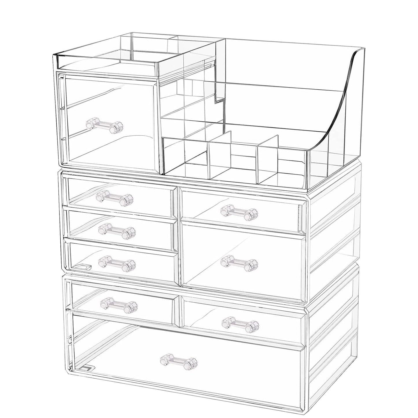 Cq acrylic 2 Pack Clear Make up Organizer Countertop,Stackable 5 Drawers Makeup Storage,Cute Vanity Organizers for dresser Hair Clip,Jewelry,Beauty Product Desk and Bathroom Organizers and Storage