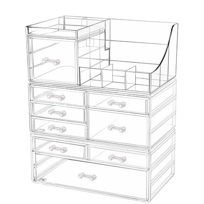 Cq acrylic 2 Pack Clear Make up Organizer Countertop,Stackable 5 Drawers Makeup Storage,Cute Vanity Organizers for dresser Hair Clip,Jewelry,Beauty Product Desk and Bathroom Organizers and Storage
